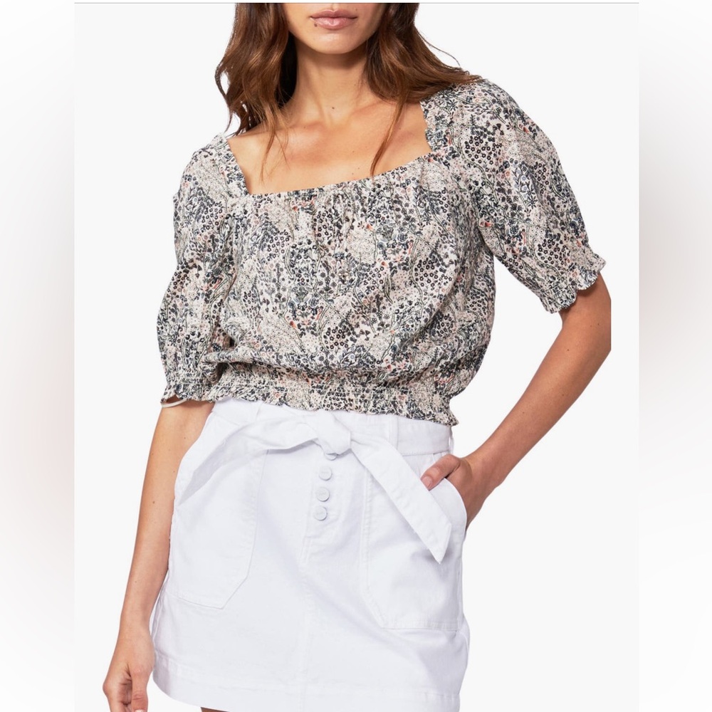 PAIGE Elise Floral Print Puff Sleeve Top - Size Large